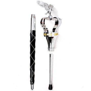 Premium Crown Mace Large 60" In 3 Shafts - Chrome Plated Metal Parts Including Chain - Lion Top in Std Size Quick Screw Assembled - biznimart